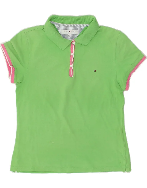 TOMMY HILFIGER Womens Polo Shirt EU 38 Medium Green Cotton Comfortable Stretch Short Shirt