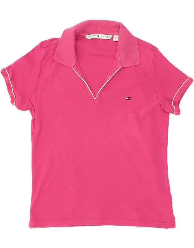 TOMMY HILFIGER Womens Polo Shirt UK 10 Small Pink Cotton Trendy Short Sleeve Tunic