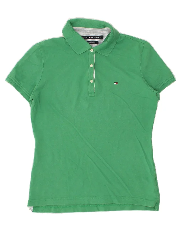 TOMMY HILFIGER Womens Polo Shirt UK 12 Medium Green Cotton Relaxed Short Sleeve Tee