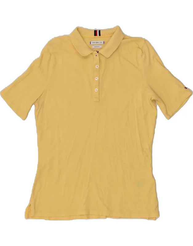 TOMMY HILFIGER Womens Polo Shirt UK 12 Medium Yellow Cotton Stylish Crew Neck Shirt