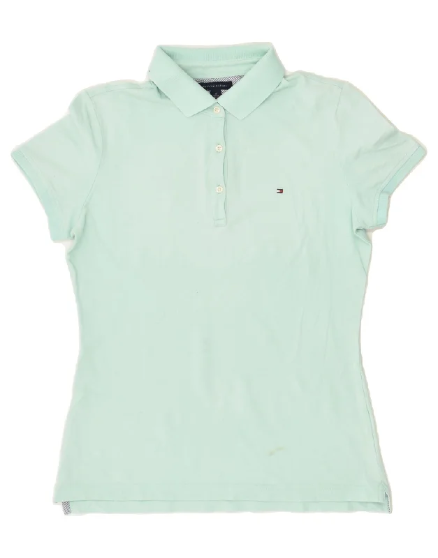 TOMMY HILFIGER Womens Polo Shirt UK 14 Medium Green Cotton Soft Flowing Short Shirt