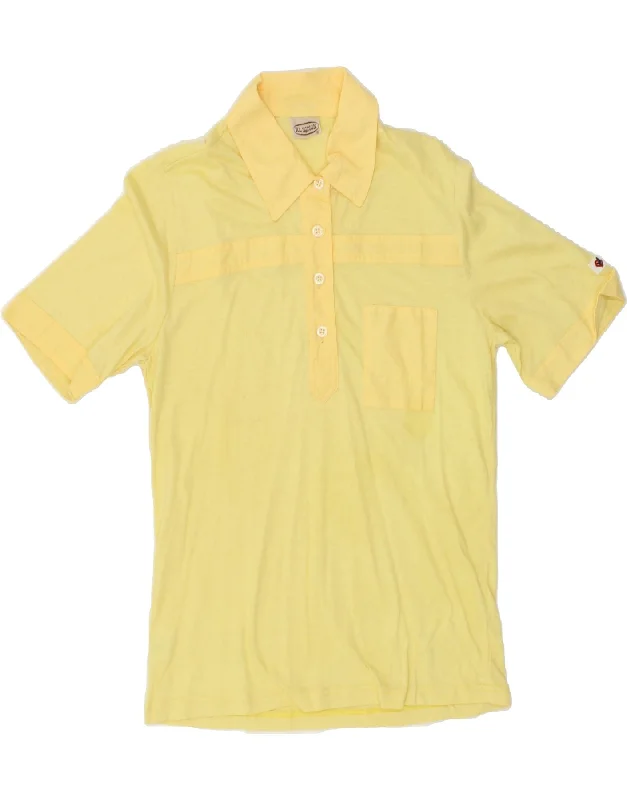 VINTAGE Womens Polo Shirt IT 50 XL Yellow Cotton Cozy Striped Short Sleeve