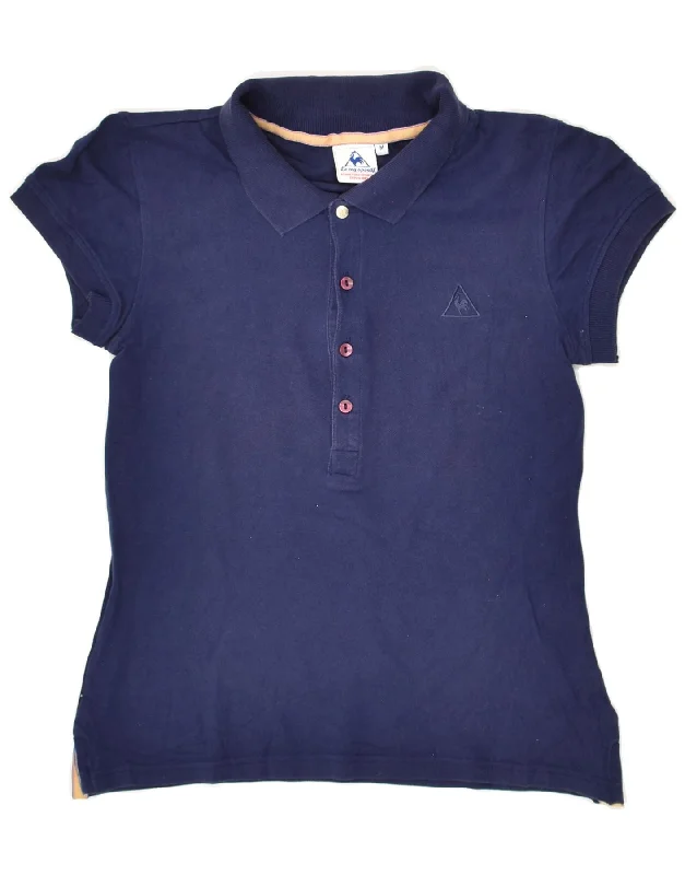 VINTAGE Womens Polo Shirt UK 12 Medium Navy Blue Cotton Relaxed Fit Short Tunic