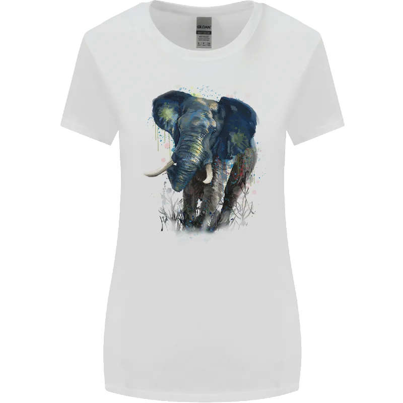 A Big Elephant Watercolour Womens Wider Cut T-Shirt Nylon Fabric Polyester Fabric Spandex Fabric