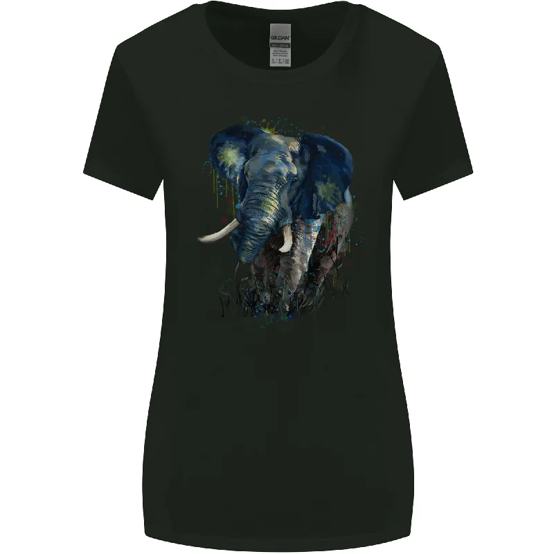 A Big Elephant Watercolour Womens Wider Cut T-Shirt Lace Blend Ribbed Blend Corduroy Blend