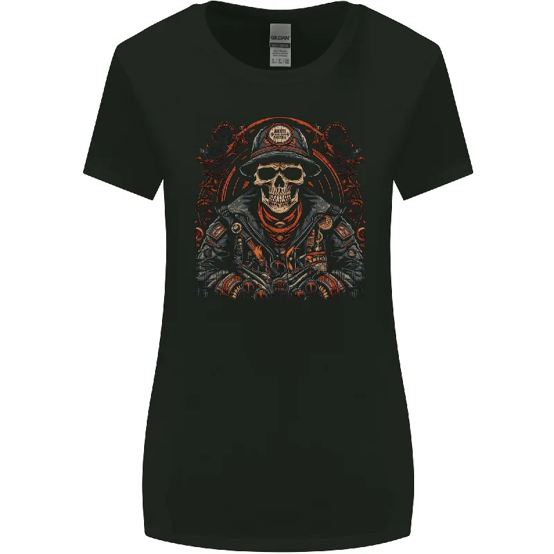 A Biker Skull Motorbike Motorcycle Chopper Womens Wider Cut T-Shirt Hooded Caped Shawl Collar