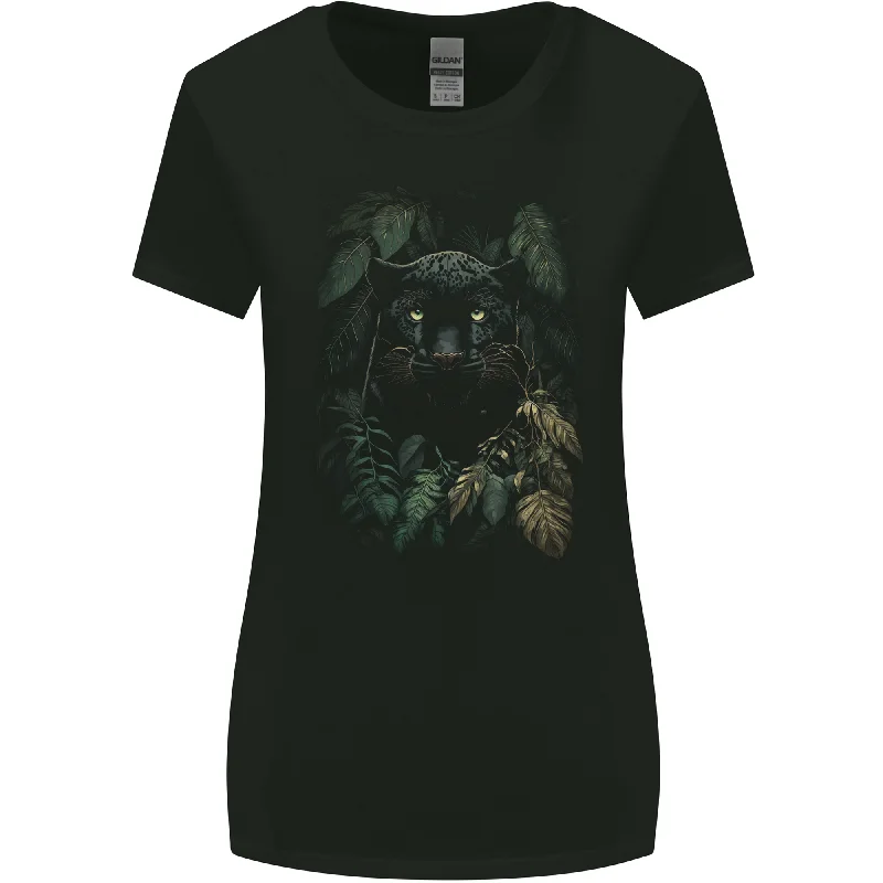 A Black Jaguar Wild Cat Womens Wider Cut T-Shirt Knit Fabric Woven Fabric Fleece Fabric