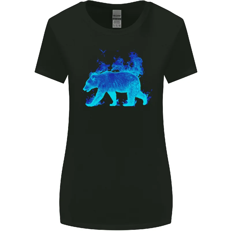 A Blue Flame Grizzly Bear Womens Wider Cut T-Shirt Zippered Front Buttoned Front Snap Front