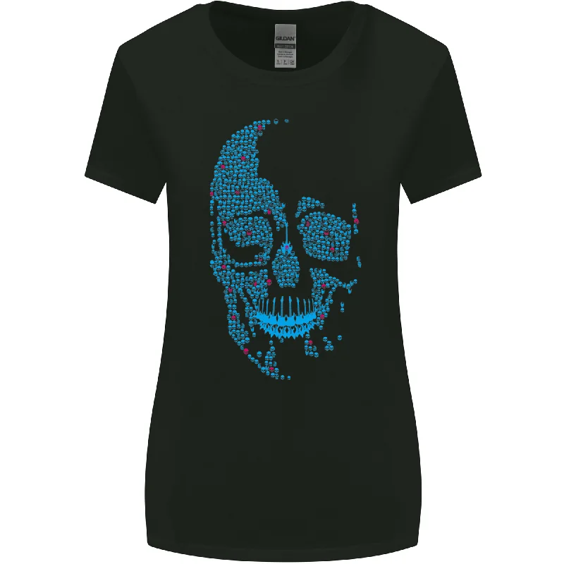 A Blue Skull Made of Guitars Guitarist Womens Wider Cut T-Shirt Rayon Velvet Corduroy