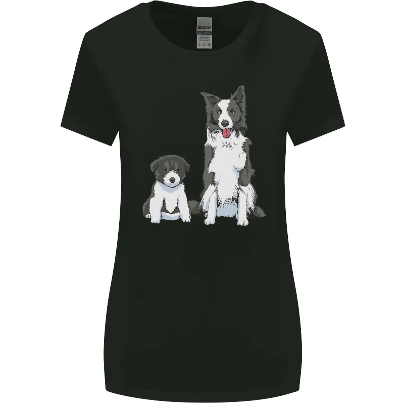 A Border Collie and Puppy Womens Wider Cut T-Shirt Solid Color Striped Floral