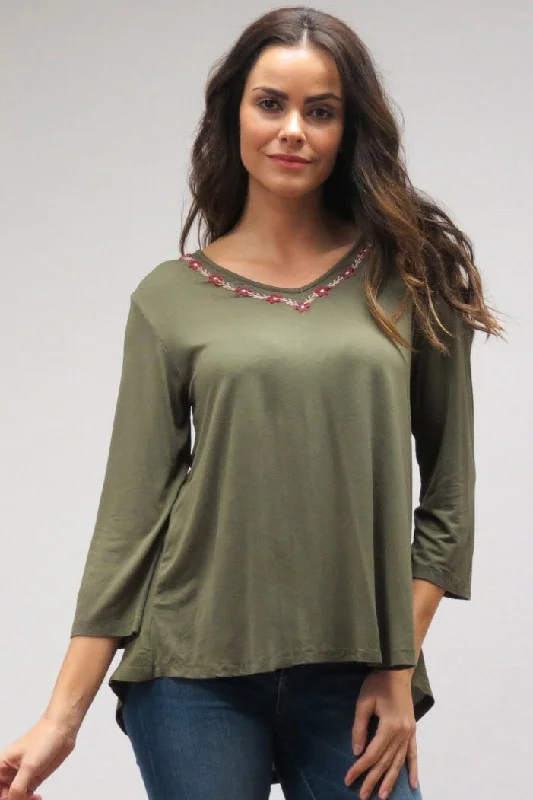 Caite Salina Olive Night Tee Silk Blend Satin Velvet