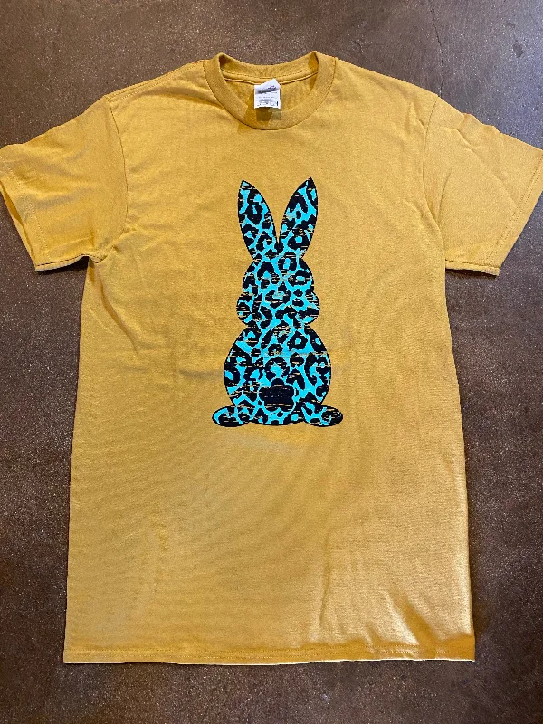 Animal Print Rabbit on Mustard T-shirt Sequined Glittery Shiny