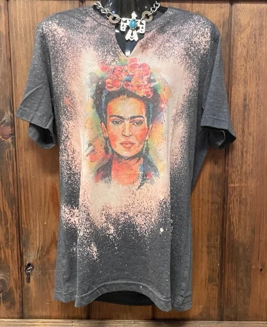 Frida Bleach Wash Short Sleeve T-shirt Satin Fabric Silk Fabric Chiffon Fabric