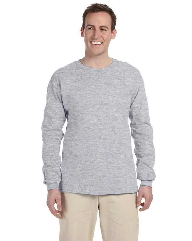 Fruit of the Loom Lightweight Long Sleeve T-Shirt | Athletic Heather Asymmetrical Pockets Print