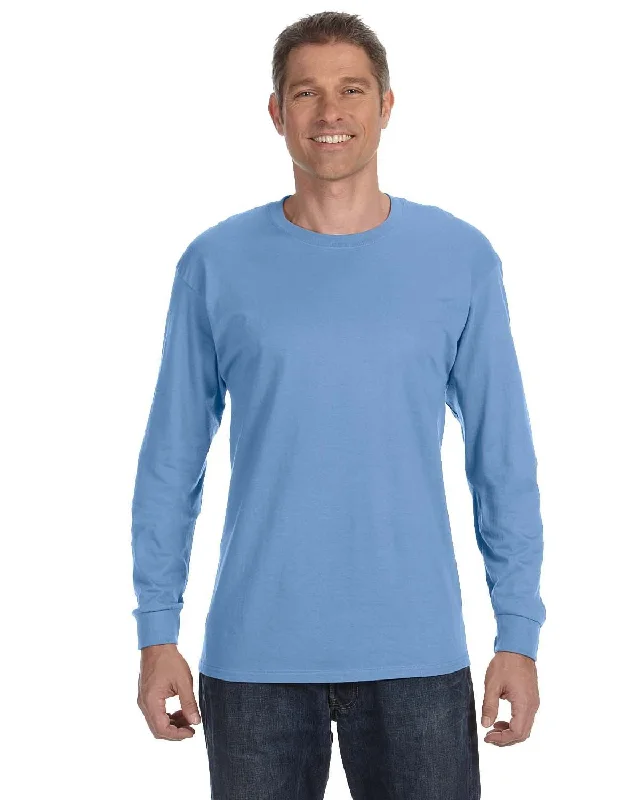 Gildan Heavy Cotton Long Sleeve T-Shirt | Carolina Blue Print Jacquard Patchwork