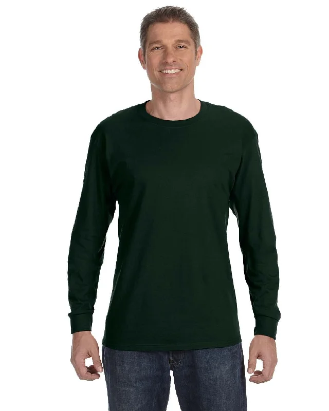 Gildan Heavy Cotton Long Sleeve T-Shirt | Forest Green Ribbed Striped Patterned