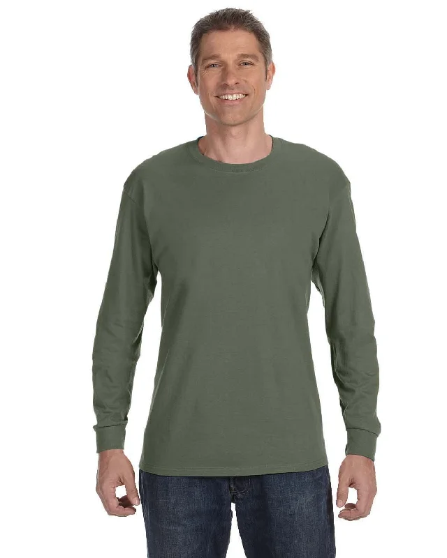 Gildan Heavy Cotton Long Sleeve T-Shirt | Military Green Hooded Caped Shawl Collar