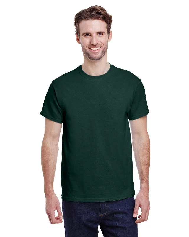 Gildan Ultra Cotton Heavyweight T-Shirt | Forest Green Striped Floral Plaid