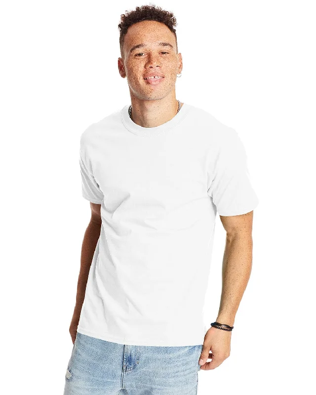 Hanes Beefy-T T-Shirt | White Collared Crew Neck Turtle Neck