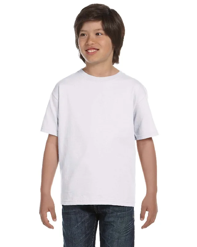 Hanes Youth ComfortSoft T-Shirt | White Collared Crew Neck Turtle Neck