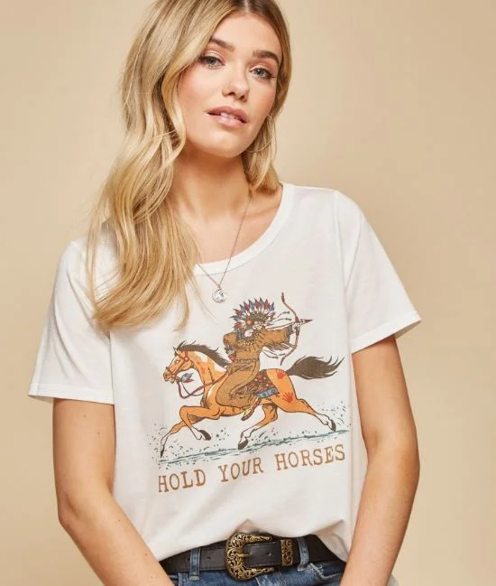 Hold Your Horses T-Shirt Print Jacquard Patchwork