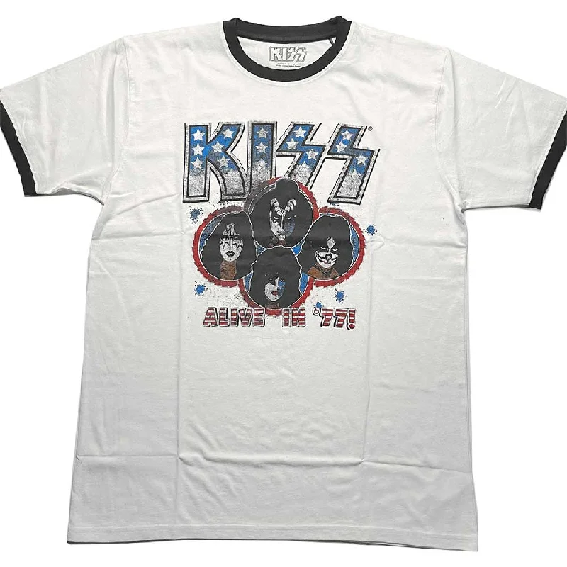 KISS | Official Band Ringer T-Shirt | Alive in '77 Sequined Glittery Shiny