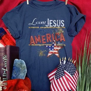 Loves Jesus & American T-shirt Collared T-Shirt Boat Neck A-Line