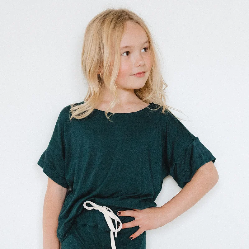 Mini Boxy Tee, Hunter Green Boxy Fit Fitted Loose