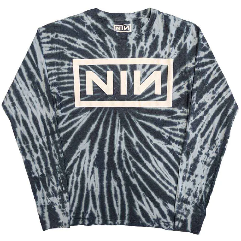 Nine Inch Nails Unisex Long Sleeve T-Shirt: Logo (Wash Collection) Notch Collar Peter Pan Collar Cowl Neck