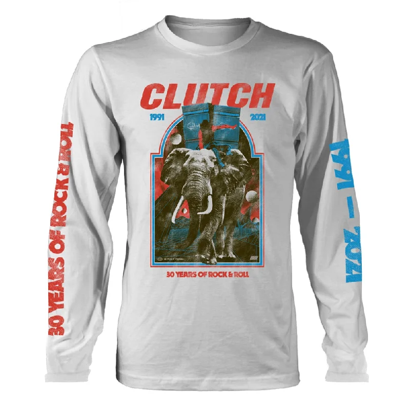 Clutch Unisex Long Sleeved T-shirt: Elephant (White) Silk Blend Satin Velvet