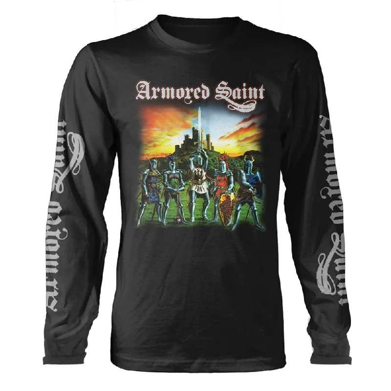 Armored Saint Unisex Long Sleeved T-Shirt: March of the Saint Notch Collar Peter Pan Collar Cowl Neck