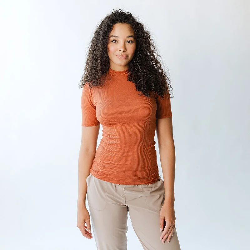 Puff Sleeve Tee, Rust Elasticated Padded Insulated