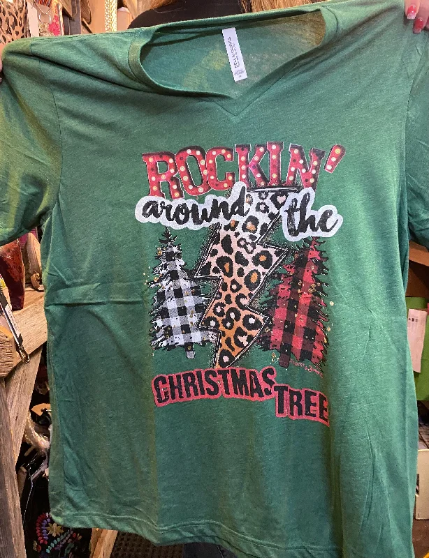 Rocking around the Christmas tree T-shirt Solid Print Embellished