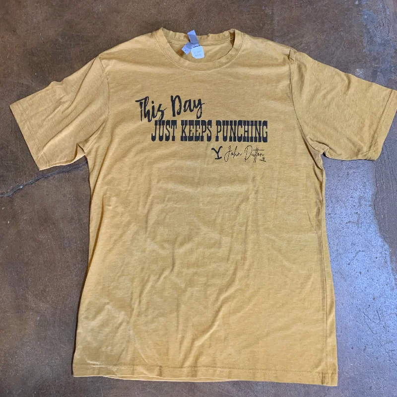 “This Day Just Keeps Punching” mustard T-shirt Chenille Brocade Lace