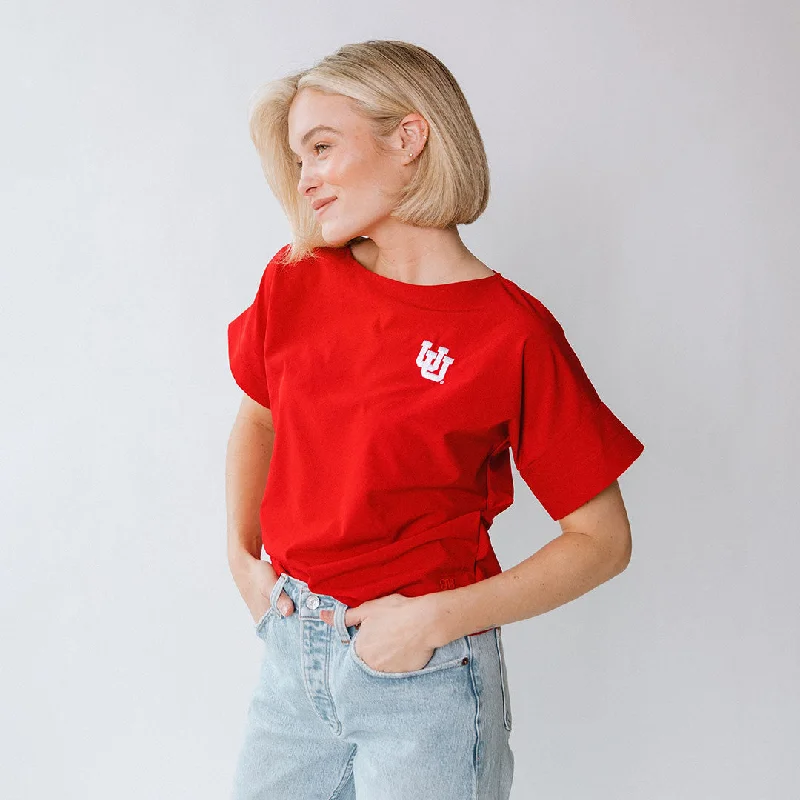 Utah Boss Tee, Crimson Graphic Embroidered Appliqued