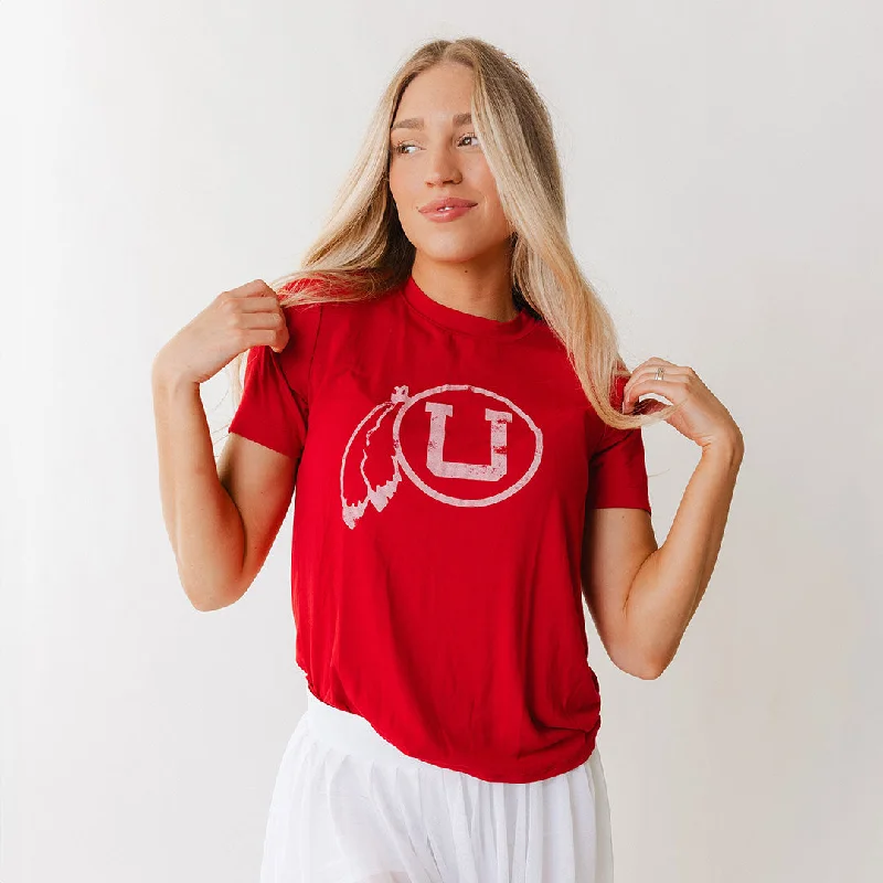 Utah Boyfriend Tee, Crimson Feather Welt Pockets Slit Pockets