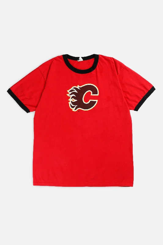 Vintage Calgary Flames NHL Tee - L Silk Blend Satin Velvet