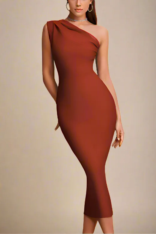 Ally Bodycon Midi Dress - Tan Brown Comfortable Sleeveless Midi Dress