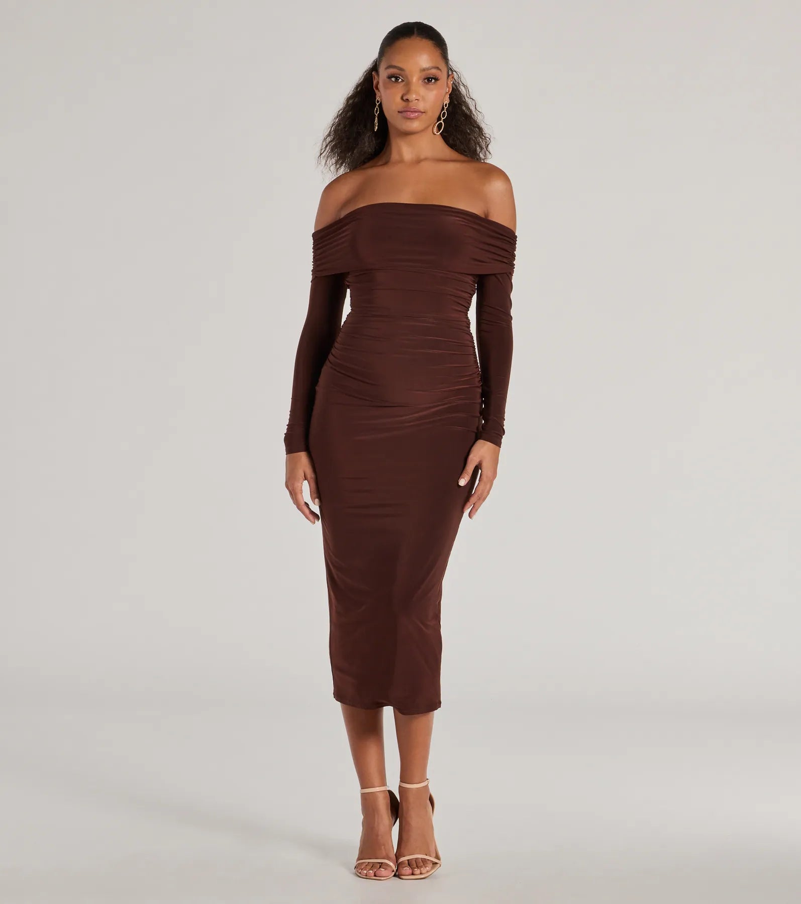 Casual Affair Long Sleeve Ruched Midi Dress Stylish Striped Midi Dress