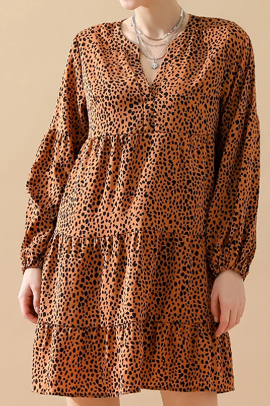 LEOPARD MIDI DRESS Trendy Mock Neck Midi Dress