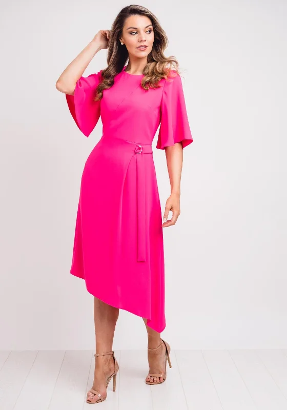 Ella Boo Belt Trim A-Line Midi Dress, Hot Pink Classic Black Midi Dress