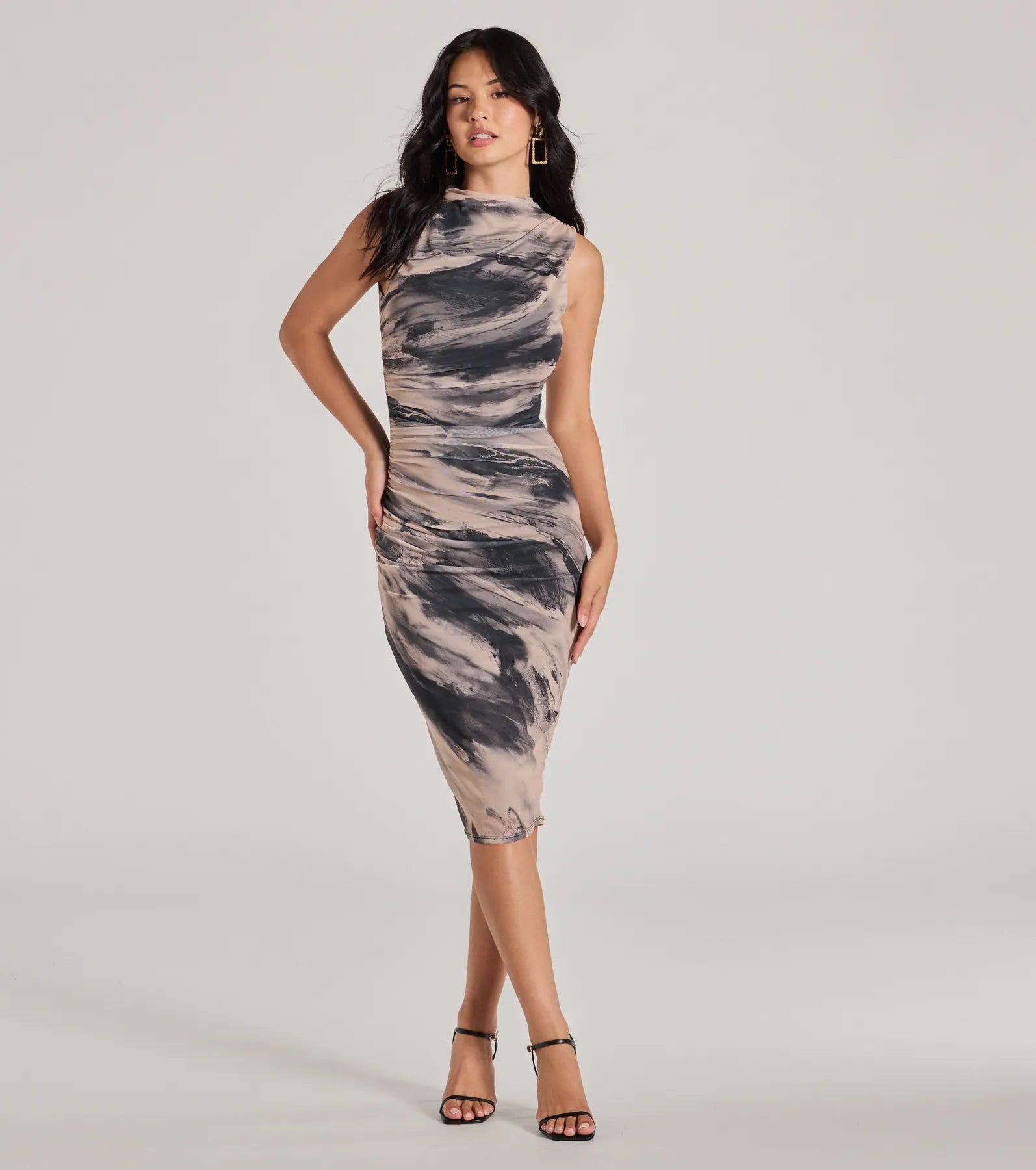 Endlessly Effortless Crew Neck Abstract Midi Dress Fashionable One-Shoulder Midi Dress