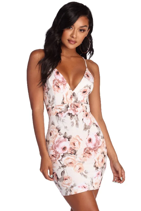 Fab In Floral Lace Back Mini Dress Trendy Button-Detail Mini Dress