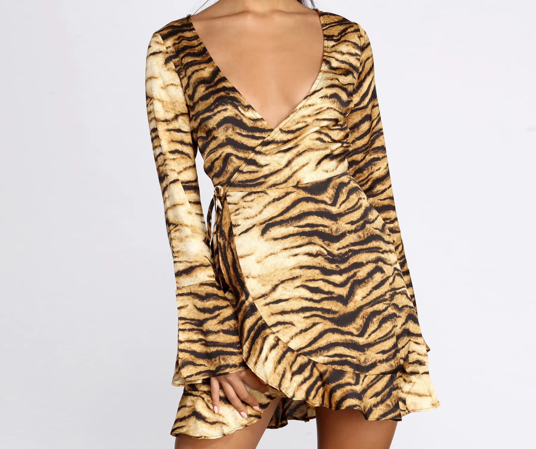 Fierce And Fiesty Wrap Mini Dress Classic Solid Mini Dress