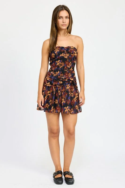 Floral Ruched Mini Dress Stylish Floral Print Mini Dress