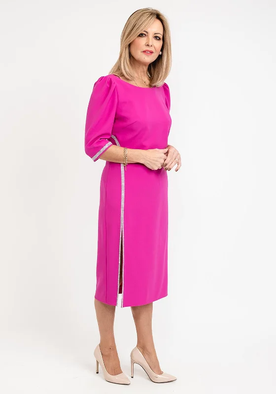 Gabriela Sanchez Crystal Detail Midi Dress, Fuchsia Fashionable Wide Leg Midi Dress