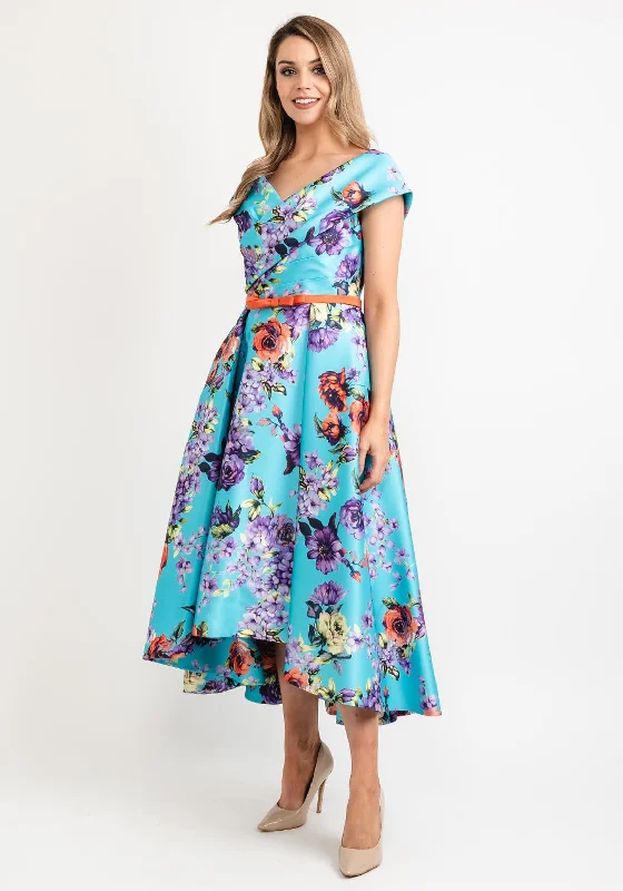 Gabriela Sanchez Vibrant Floral Midi Dress, Turquoise Multi Trendy Boho Midi Dress