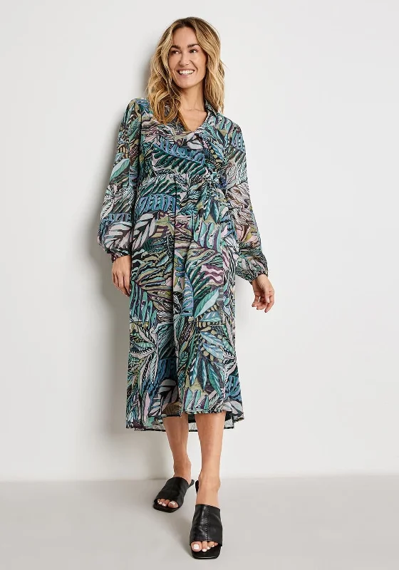 Gerry Weber Tropical Leaf Print Wrap Midi Dress, Multi Comfortable Ribbed Midi Dress