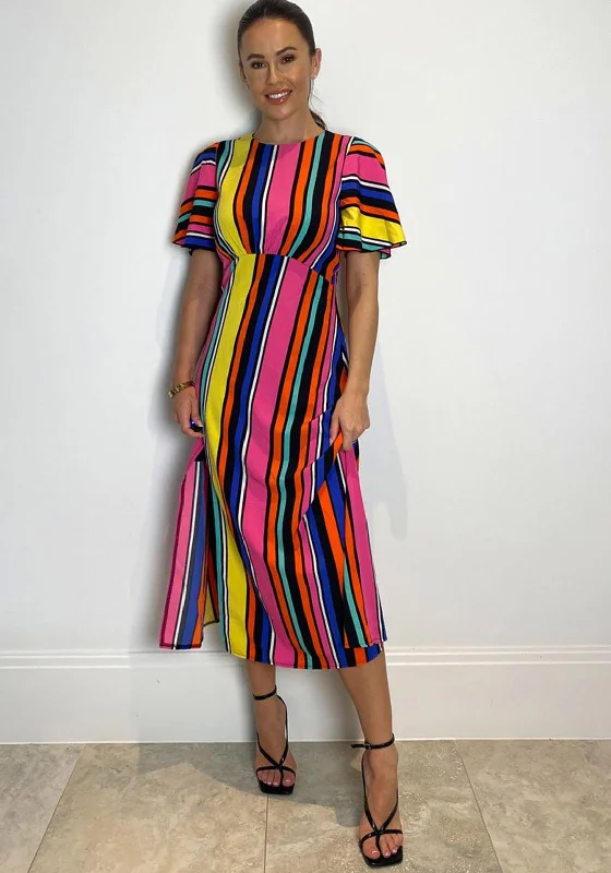 Girl In Mind Britney Colour Block Striped Midi Dress, Multi Chic Floral Print Midi Dress