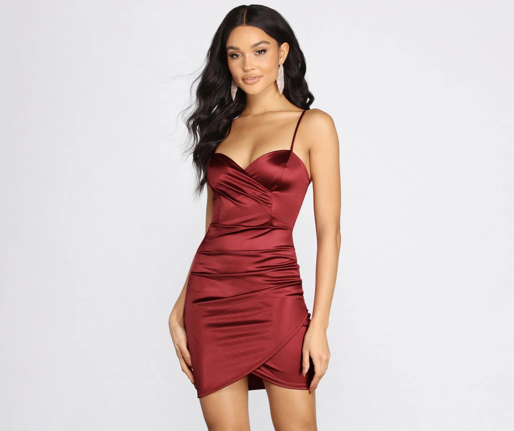 Glossy Satin Mini Dress Comfortable Smocked Mini Dress